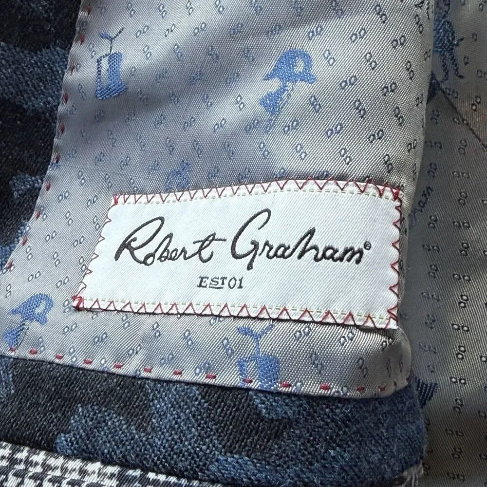 Robert Graham 44-46 Blue Camouflage Wool & Cashmere Blend Flannel Blazer 24X30